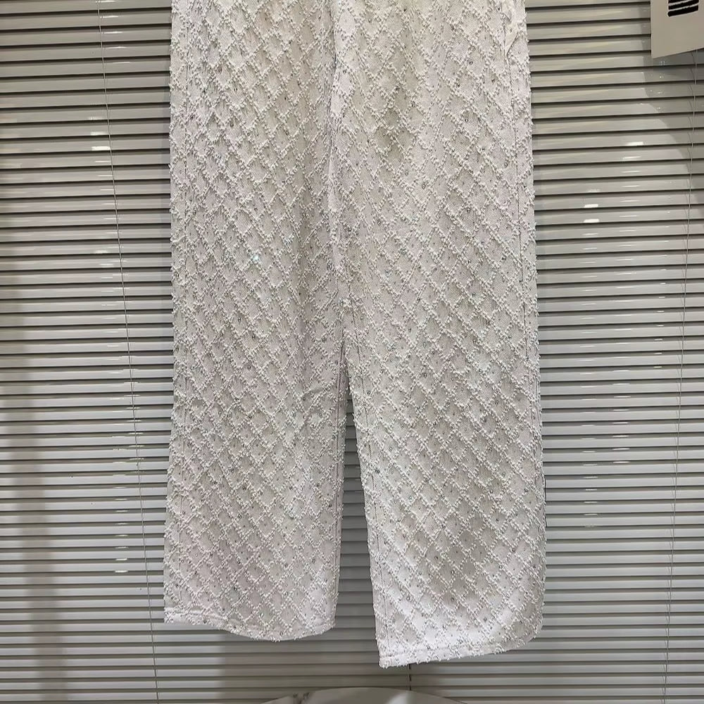 2024 Spring New Elegant Diamond Lattice Jacquard Pattern Washed and Worn Hot Girl Wide Leg Jeans